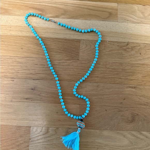 Bohemian Turquoise Beaded Tassel Necklace Long Boho Statement Jewelry - Picture 2 of 5